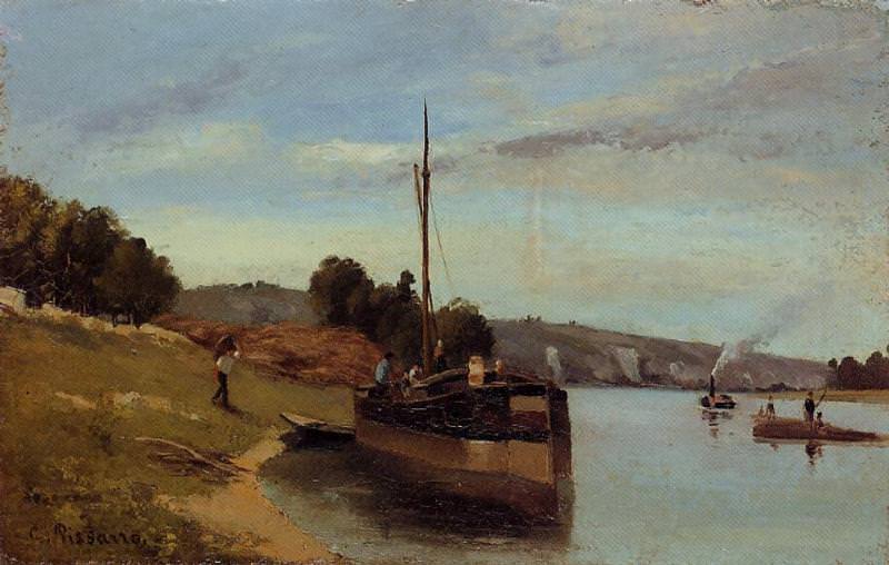  : Barges at Le Roche Guyon. (1865), : Pissarro, Camille