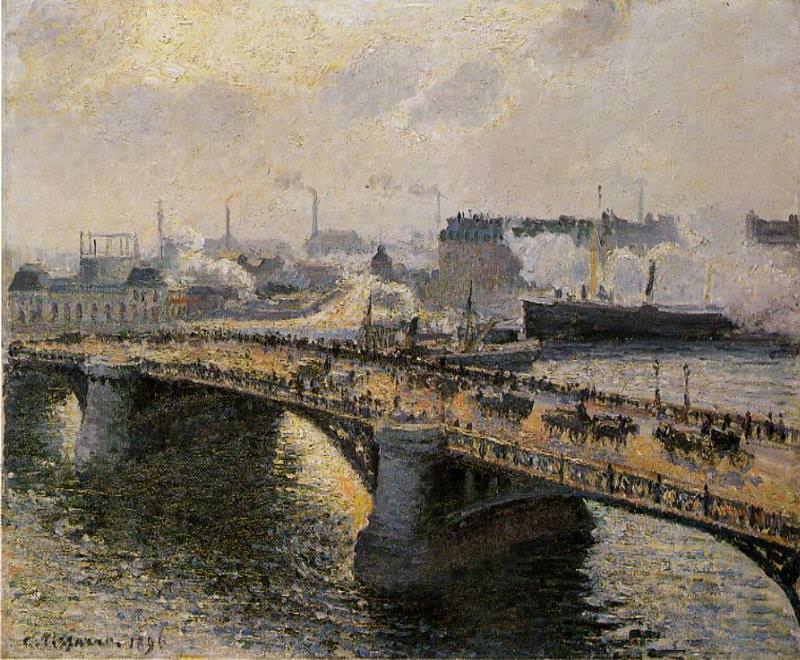   : The Pont Boieldieu , Rouen - Sunset, Misty Weather. (1896), : Pissarro, Camille