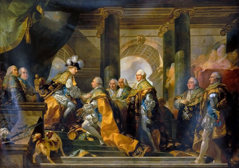 Габриэль-Франсуа Дуайен -- Рыцари Святого Духа отдают честь Людовику XVI в Реймсе. Версальский дворец