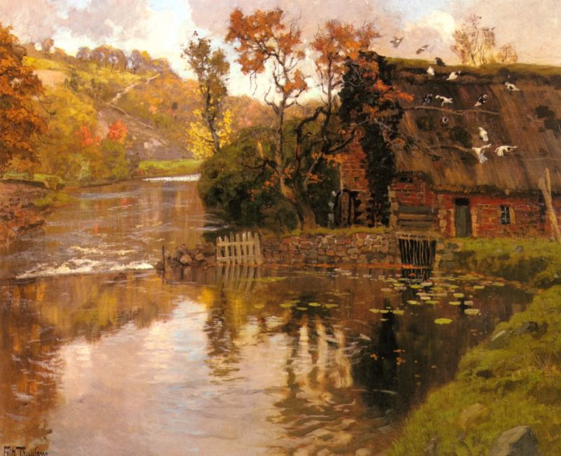 Thaulow Frits Cottage By A Stream. Thaulow 