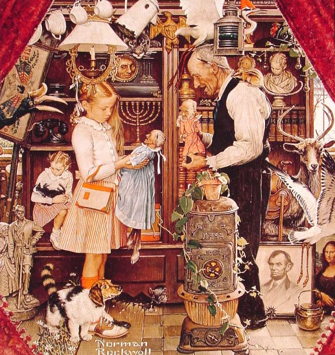 Archived image: April Fool Girl with Shopkeeper, Artist: Rockwell, Norman