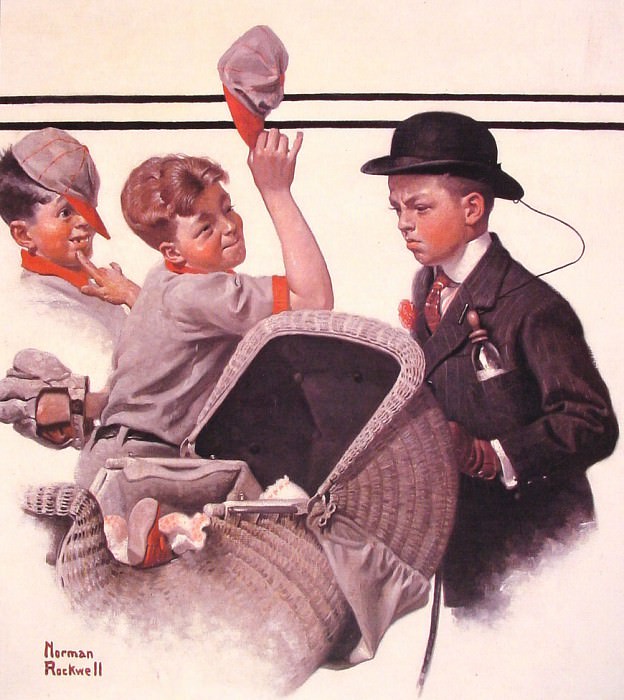 Boy with Baby Carriage, Artist: Rockwell, Norman