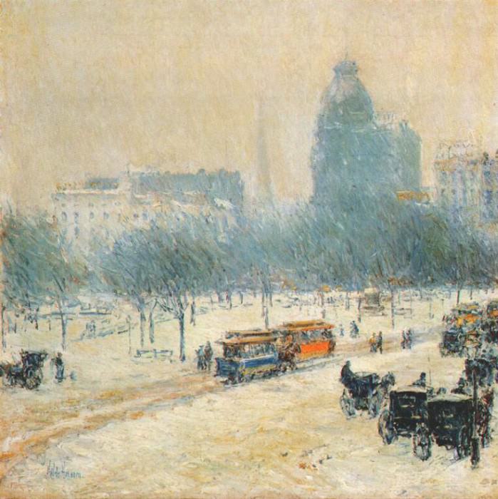 ����������� � ������: hassam winter in union square c1892, �����: Hassam, Childe