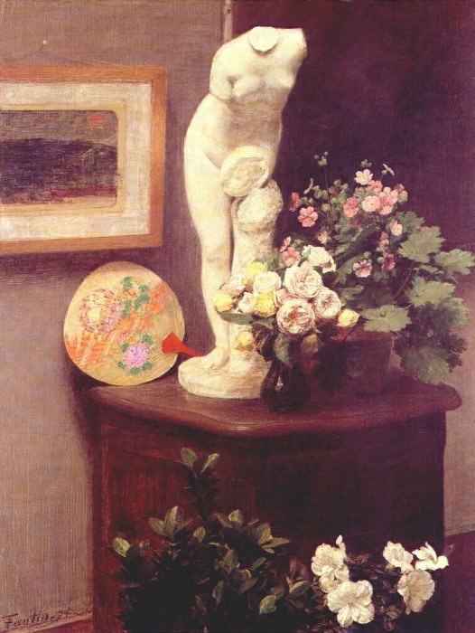 : fantin-latour flowers and various objects 1874, : Fantin-Latour, Ignace-Henri-Jean-Theodore