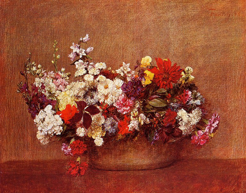 : Fantin Latour Henri Flowers in a Bowl, : Fantin-Latour, Ignace-Henri-Jean-Theodore