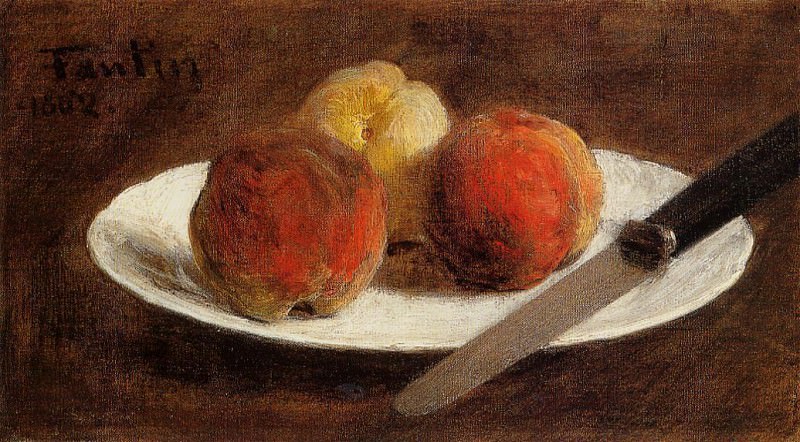 : Fantin Latour Plate of Peaches, : Fantin-Latour, Ignace-Henri-Jean-Theodore