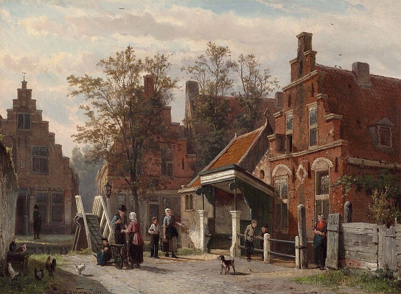 ����� 1 - ������������ ��������� ����������� �������� - Cornelis Springer   A street scene in Makkum Friesland   28840 2