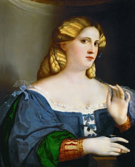 Музей истории искусств - Якопо Пальма I - Портрет девушки с веером в голубом платье