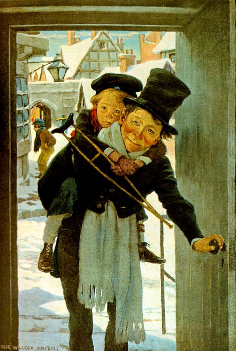 Jessie Wilcox Smith Tiny Tim and Bob Cratchit on Christmas Day, 1925 sqs, �����: Smith, Jessie Willcox