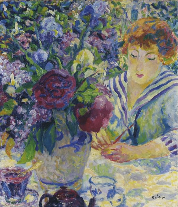 Woman with a Vase of Flowers, : Lebasque, Henri ( Lebasque)