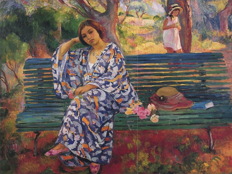 Young Woman Seated on a Bench, : Lebasque, Henri ( Lebasque)