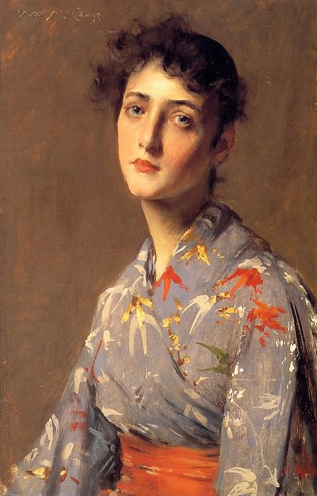   : Chase William Merritt Girl in a Japanese Kimono, : Chase, William Merrit