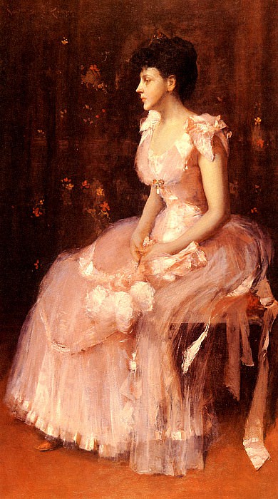   : Chase William Merritt Portrait Of A Lady In Pink, : Chase, William Merrit