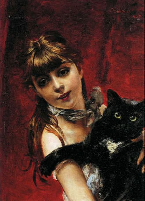 Bambina con il Gatto Nero in Braccio 1885, �����: Boldini, Giovanni