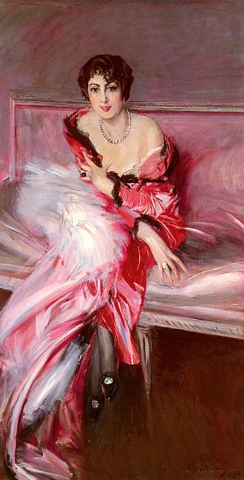 Portrait Of Madame Juillard In Red 1912.  Boldini