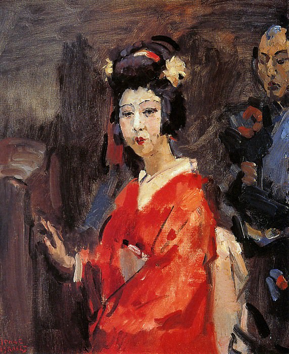   : Israels Isaac Japanese woman in red kimono Sun, : Israels, Isaac