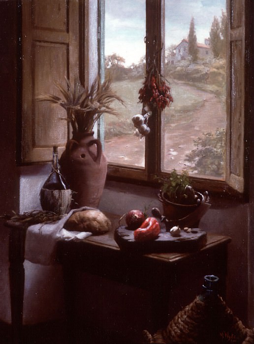 Still Life with a View Interior with Landscape through a Window, : Hyde, Maureen ( Hyde)