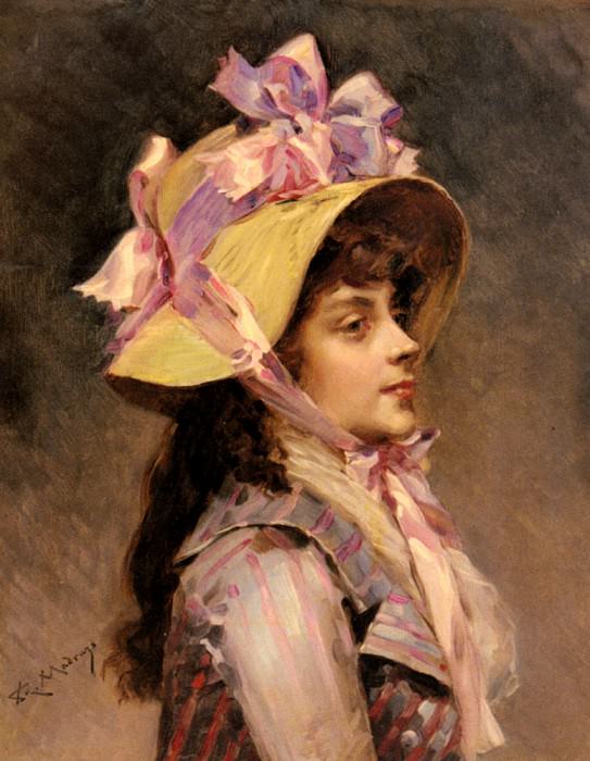 � ������� �� ������� ������� - Garreta Raimundo De Madrazo portrait Of A Lady In Pink Ribbons