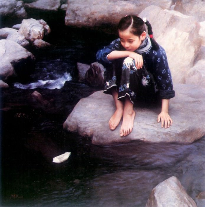 Child by the water, Artist: Han-Wu, Shen
