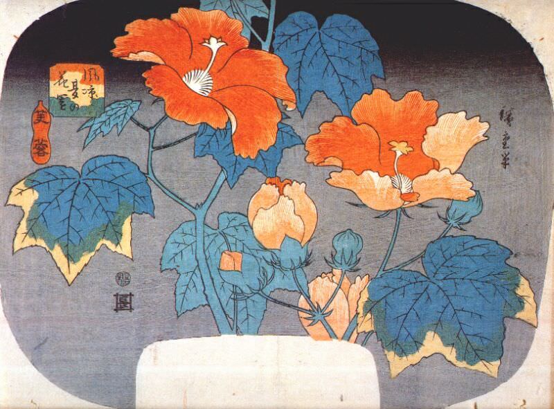 hiroshige hibiscus c1845, Автор: Hiroshige