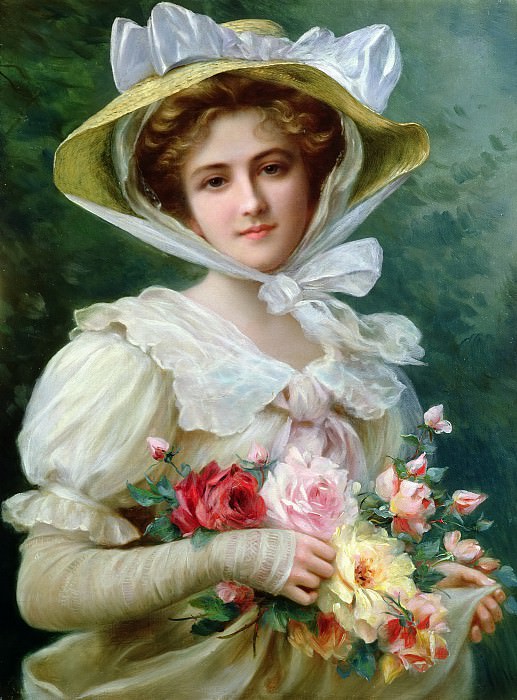Elegant lady with a bouquet of roses. ����� ������