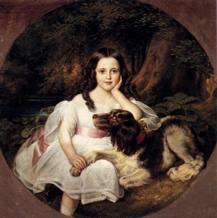   - Kaulbach Friedrich August Von A Young Girl Resting In A Landscape With Her Dog