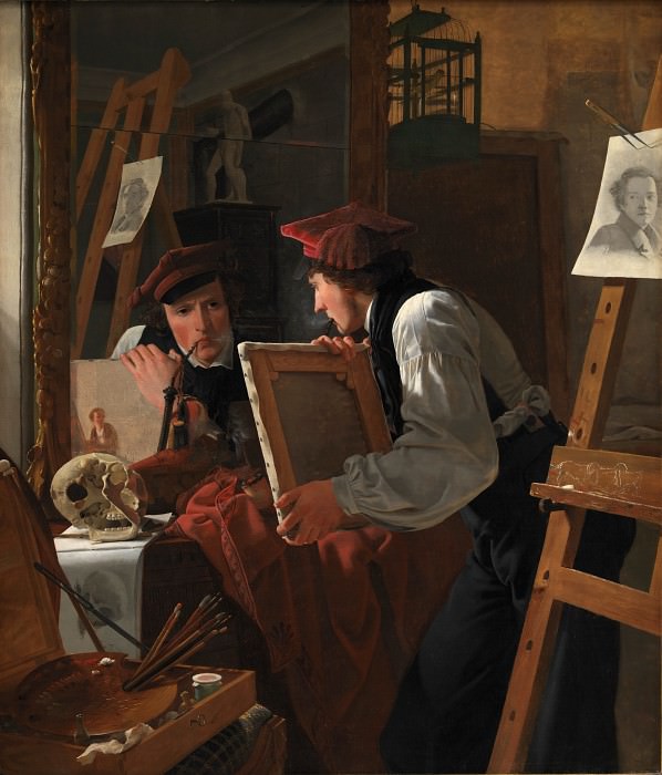 Wilhelm Bendz (1804-28) - A Young Artist (Ditlev Blunck) Examining a Sketch in a Mirror. (1826), : , (SMK) ( () ) , (SMK) ( Gallerix.ru)