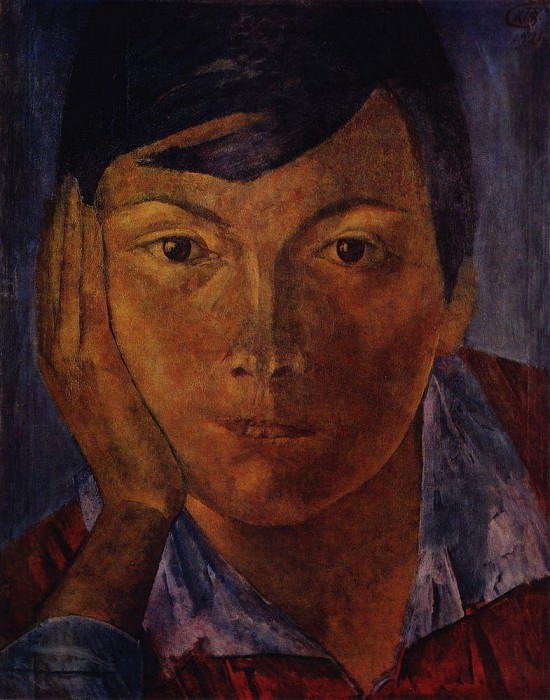yellow face (female face). 1921. Kuzma Sergeevich Petrov-Vodkin