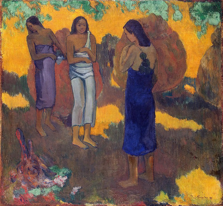 Gauguin, Paul - Three Tahitian on a yellow background. part 4 Hermitage