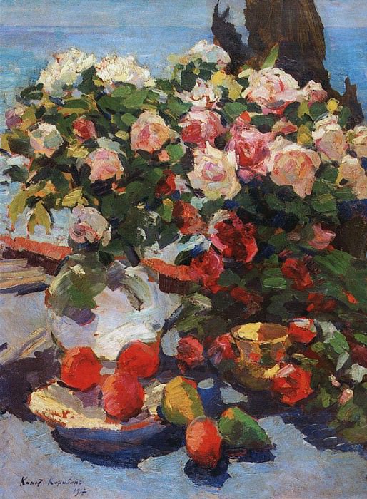 Коровин Константин Алексеевич (1861-1939) - Розы и фрукты. 1917