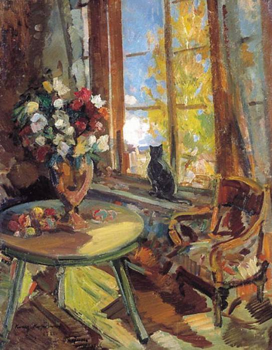 Коровин Константин Алексеевич (1861-1939) - Черный кот на подоконнике. 1902