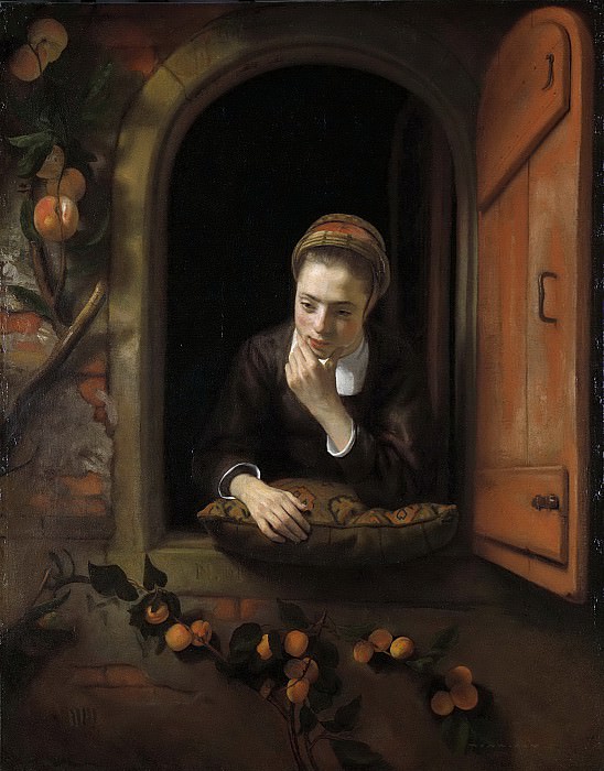 : 1 - Maes, Nicolaes -- Meisje aan het venster, bekend als De peinzende, 1650-1660