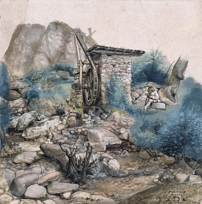 Альбрехт Дюрер - Водяная мельница в горах и рисовальщик