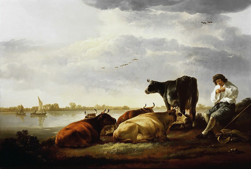 Пастух с коровами на берегу реки. Альберт Кёйп