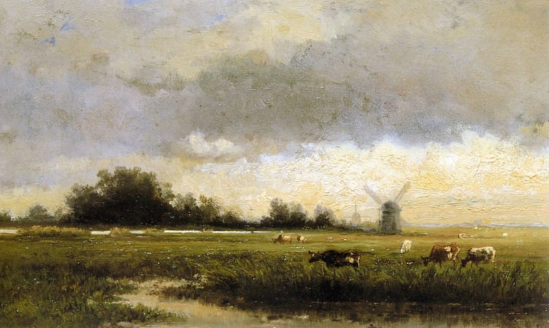Roelofs Willem Cattle in polderlandscape Sun.  