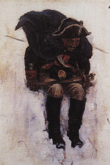Солдат, спускающийся по склону снежной горы. 1898. Василий Иванович Суриков