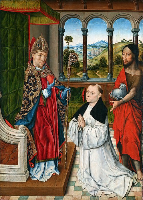 Aelbrecht Bouts (c.1455-1549) - St. Augustine and St. John the Baptist with a donor. Part 1